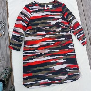 H&M Striped Midi Dress in Red, Black, Olive & White